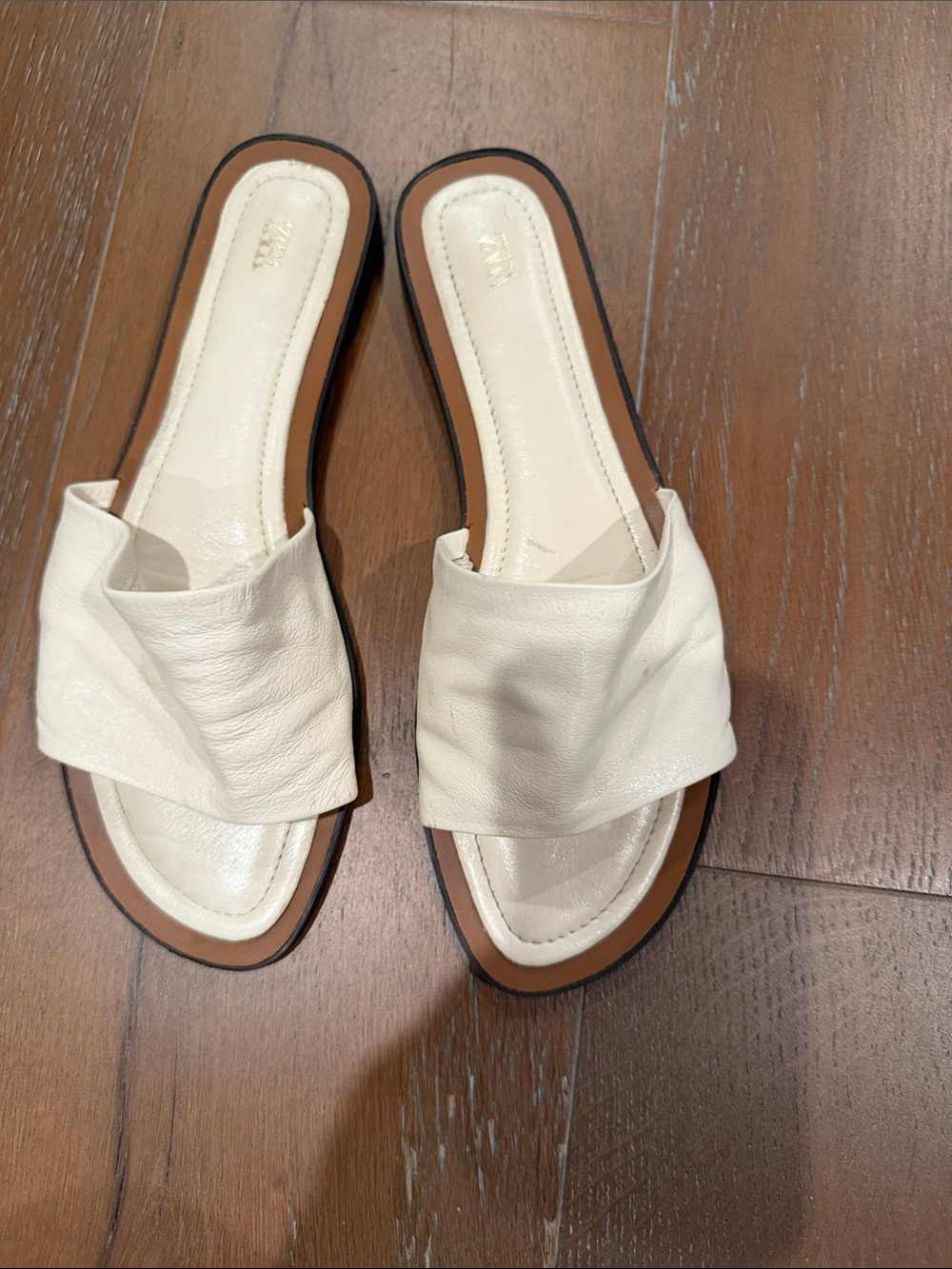 Zara White Leather Slide Mules
